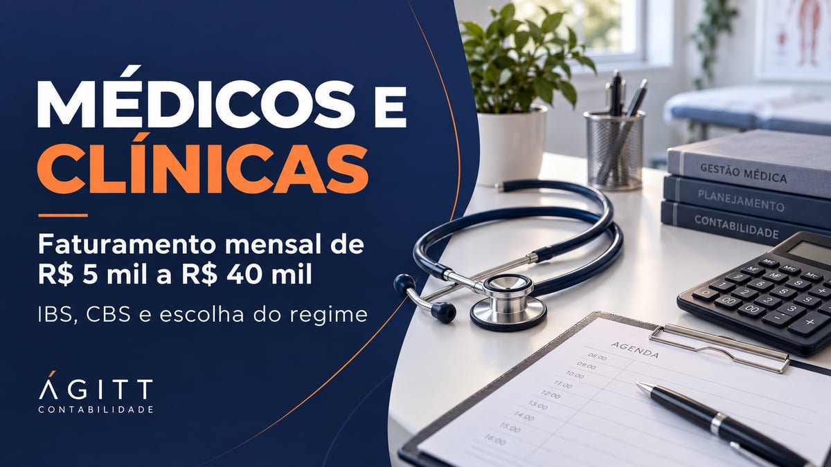 Médicos e clínicas: IBS, CBS e regime tributário para faturamento mensal de R$ 5 mil a R$ 40 mil.