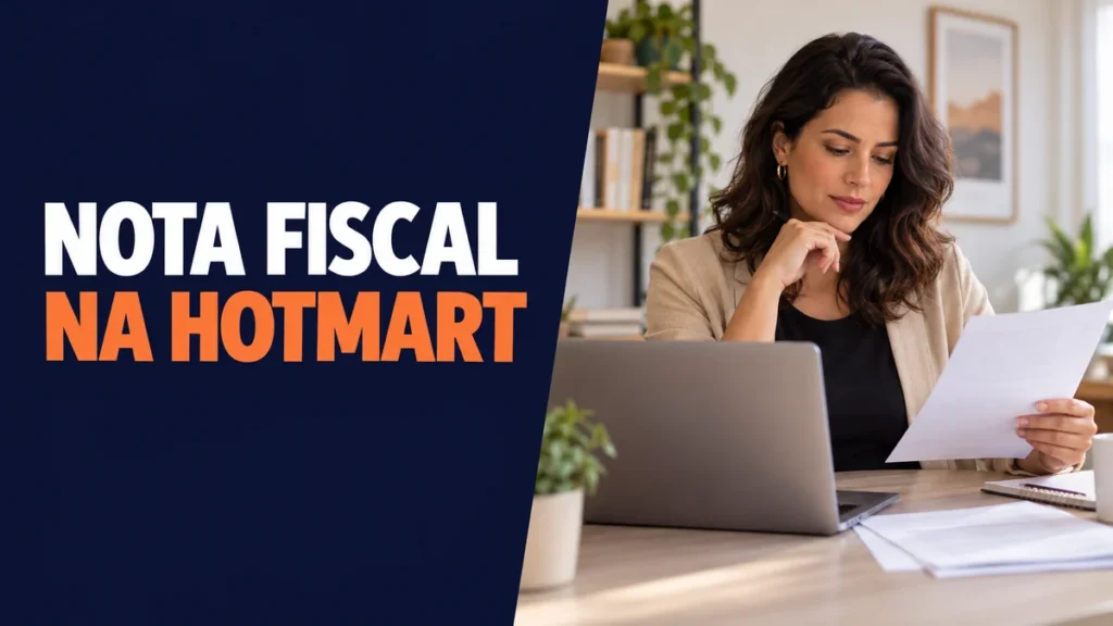 Criadora de conteúdo confere documentos e vendas digitais; nota fiscal na Hotmart.